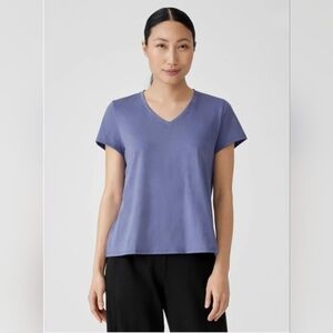BNWT Eileen Fisher Short Sleeve top 1X Organic Cotton V-Neck Chambray Blue